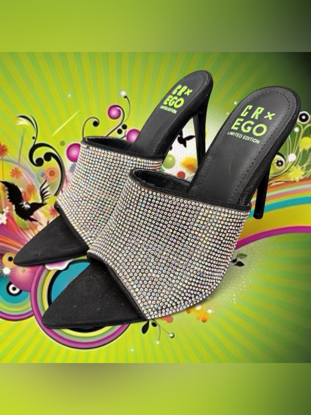 y2k style rhinestone peeptoe mules - cape robbin x ego shoes, RUNS SMALL, FITS 6